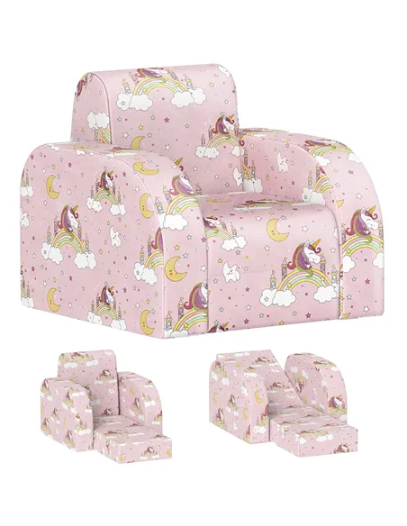 AIYAPLAY Foldable Toddler Chair Soft Snuggle Sponge Filled for Bedroom Playroom, Aged 18 Months to 3 Years - Pink