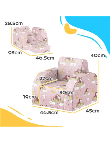 AIYAPLAY Foldable Toddler Chair Soft Snuggle Sponge Filled for Bedroom Playroom, Aged 18 Months to 3 Years - Pink