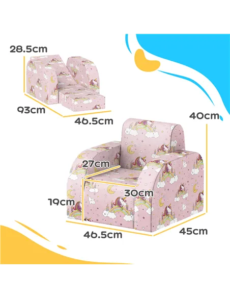 AIYAPLAY Foldable Toddler Chair Soft Snuggle Sponge Filled for Bedroom Playroom, Aged 18 Months to 3 Years - Pink