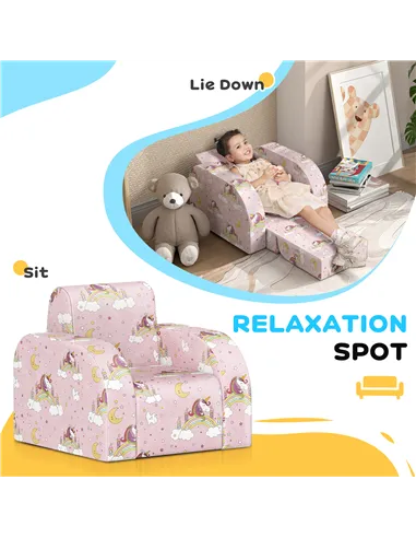 AIYAPLAY Foldable Toddler Chair Soft Snuggle Sponge Filled for Bedroom Playroom, Aged 18 Months to 3 Years - Pink