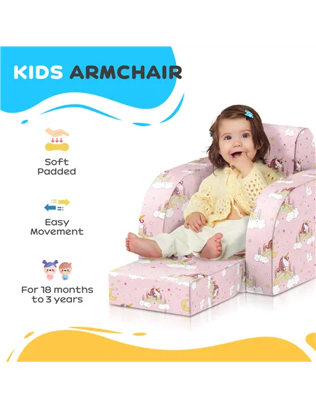 AIYAPLAY Foldable Toddler Chair Soft Snuggle Sponge Filled for Bedroom Playroom, Aged 18 Months to 3 Years - Pink