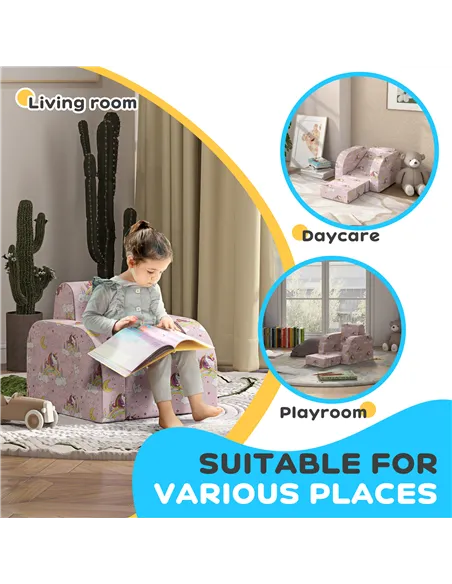AIYAPLAY Foldable Toddler Chair Soft Snuggle Sponge Filled for Bedroom Playroom, Aged 18 Months to 3 Years - Pink