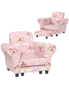 AIYAPLAY 2 Piece Kids Sofa Set with Unicorn Design, Wooden Frame, for 1.5-3 Years Old, Pink