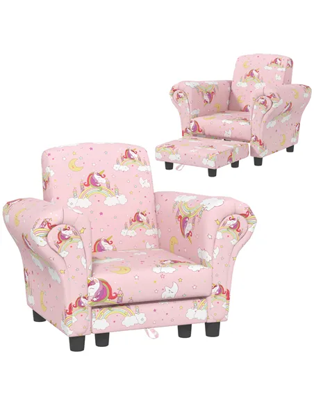 AIYAPLAY 2 Piece Kids Sofa Set with Unicorn Design, Wooden Frame, for 1.5-3 Years Old, Pink