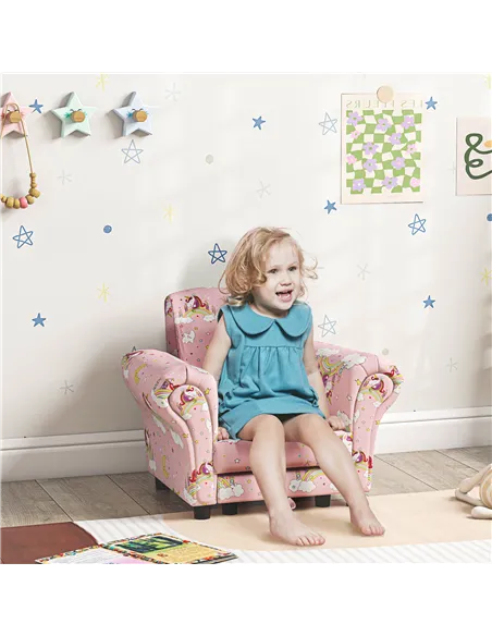 AIYAPLAY 2 Piece Kids Sofa Set with Unicorn Design, Wooden Frame, for 1.5-3 Years Old, Pink