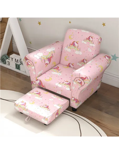AIYAPLAY 2 Piece Kids Sofa Set with Unicorn Design, Wooden Frame, for 1.5-3 Years Old, Pink