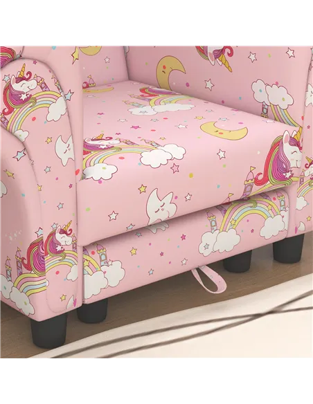 AIYAPLAY 2 Piece Kids Sofa Set with Unicorn Design, Wooden Frame, for 1.5-3 Years Old, Pink