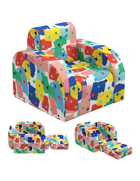 AIYAPLAY Foldable Toddler Chair Soft Snuggle Sponge Filled for Bedroom Playroom, Aged 18 Months to 3 Years - Multicoloured