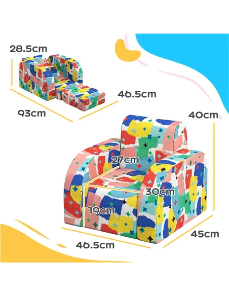 AIYAPLAY Foldable Toddler Chair Soft Snuggle Sponge Filled for Bedroom Playroom, Aged 18 Months to 3 Years - Multicoloured