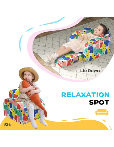 AIYAPLAY Foldable Toddler Chair Soft Snuggle Sponge Filled for Bedroom Playroom, Aged 18 Months to 3 Years - Multicoloured