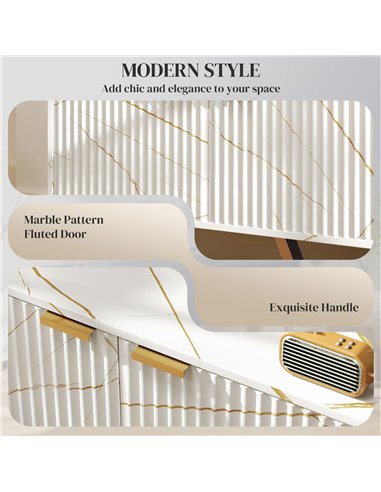 HOMCOM Marble Effect TV Unit, TV Stand Cabinet for up to 70" TVs, Modern TV Cabinet with Shelves and Storage Cupboard, Fluted Do