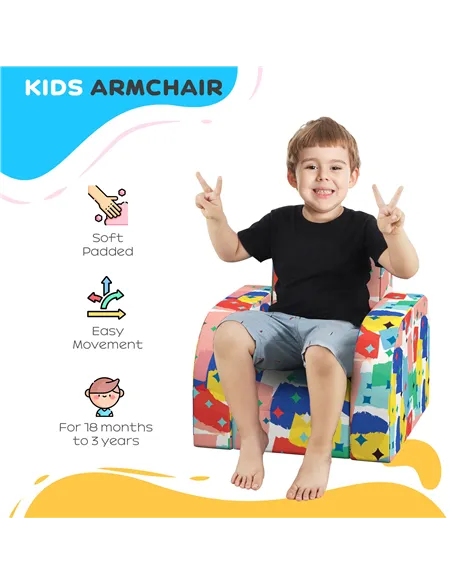 AIYAPLAY Foldable Toddler Chair Soft Snuggle Sponge Filled for Bedroom Playroom, Aged 18 Months to 3 Years - Multicoloured