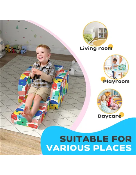 AIYAPLAY Foldable Toddler Chair Soft Snuggle Sponge Filled for Bedroom Playroom, Aged 18 Months to 3 Years - Multicoloured