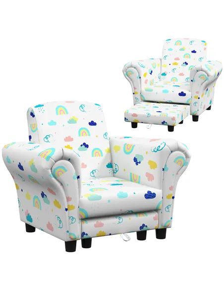 AIYAPLAY 2 Piece Kids Sofa Set with Cloud Design, Wooden Frame, for 1.5-3 Years Old, White