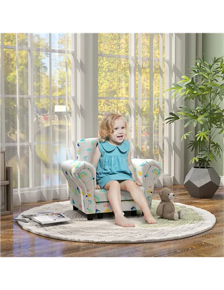 AIYAPLAY 2 Piece Kids Sofa Set with Cloud Design, Wooden Frame, for 1.5-3 Years Old, White