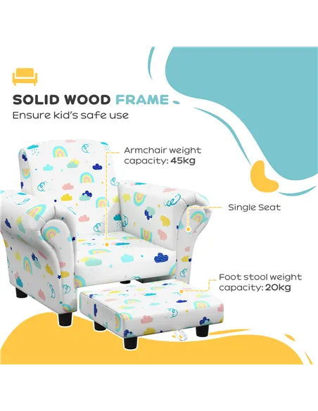 AIYAPLAY 2 Piece Kids Sofa Set with Cloud Design, Wooden Frame, for 1.5-3 Years Old, White