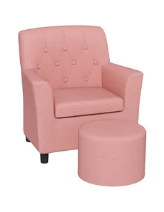 AIYAPLAY 2PCs Kids Sofa Set with Footrest, for Playroom, Bedroom, Pink