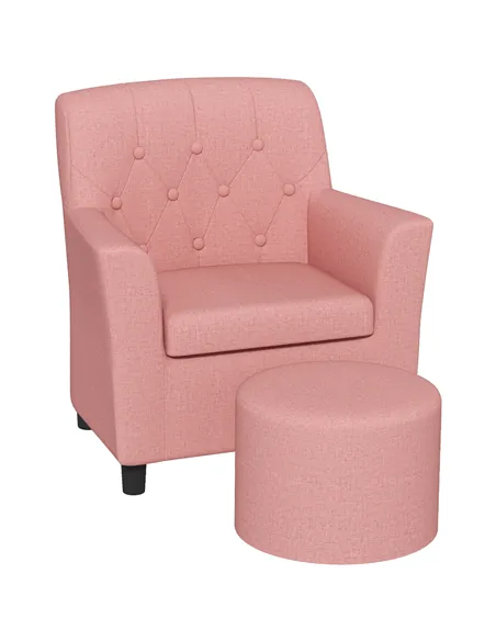 AIYAPLAY 2PCs Kids Sofa Set with Footrest, for Playroom, Bedroom, Pink