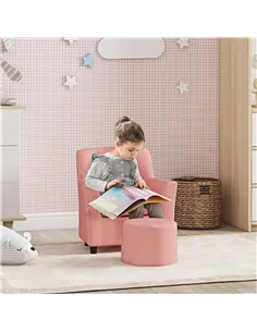 AIYAPLAY 2PCs Kids Sofa Set with Footrest, for Playroom, Bedroom, Pink 2