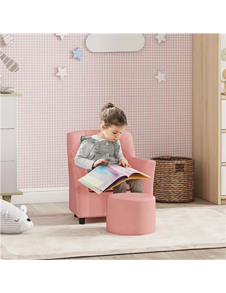 AIYAPLAY 2PCs Kids Sofa Set with Footrest, for Playroom, Bedroom, Pink
