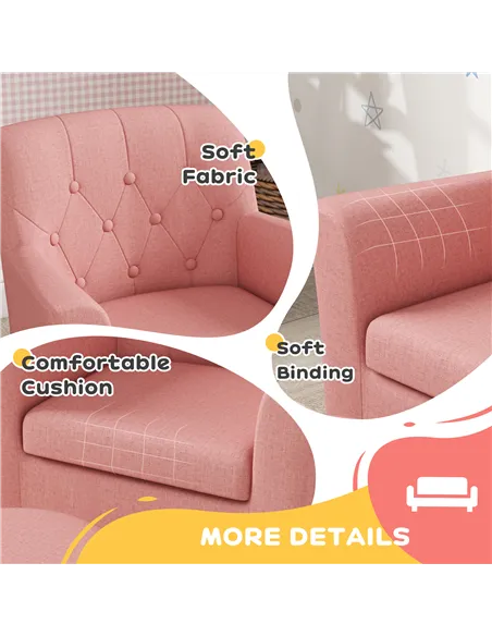 AIYAPLAY 2PCs Kids Sofa Set with Footrest, for Playroom, Bedroom, Pink