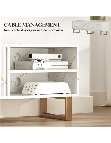 HOMCOM Marble Effect TV Unit, TV Stand Cabinet for up to 70" TVs, Modern TV Cabinet with Shelves and Storage Cupboard, Fluted Do