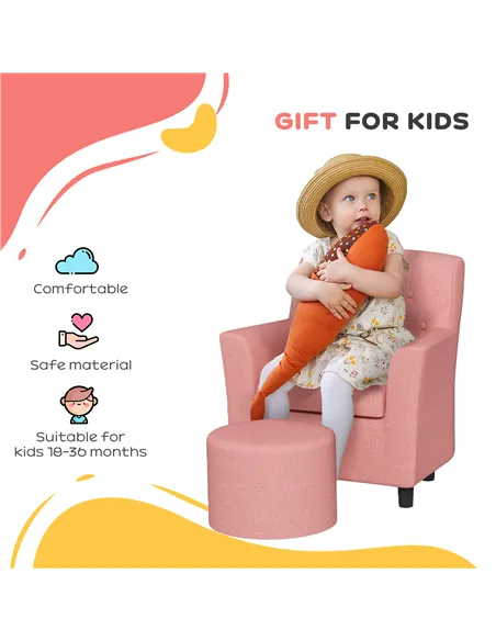 AIYAPLAY 2PCs Kids Sofa Set with Footrest, for Playroom, Bedroom, Pink