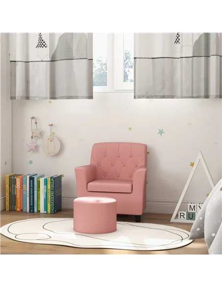 AIYAPLAY 2PCs Kids Sofa Set with Footrest, for Playroom, Bedroom, Pink