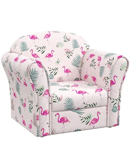 AIYAPLAY Kids Armchair with Flamingo Design, Wooden Frame, for Bedroom, Playroom, Kids Room - Pink