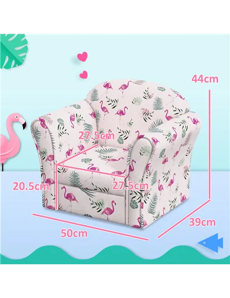 AIYAPLAY Kids Armchair with Flamingo Design, Wooden Frame, for Bedroom, Playroom, Kids Room - Pink