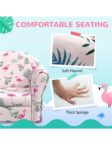 AIYAPLAY Kids Armchair with Flamingo Design, Wooden Frame, for Bedroom, Playroom, Kids Room - Pink