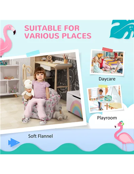 AIYAPLAY Kids Armchair with Flamingo Design, Wooden Frame, for Bedroom, Playroom, Kids Room - Pink