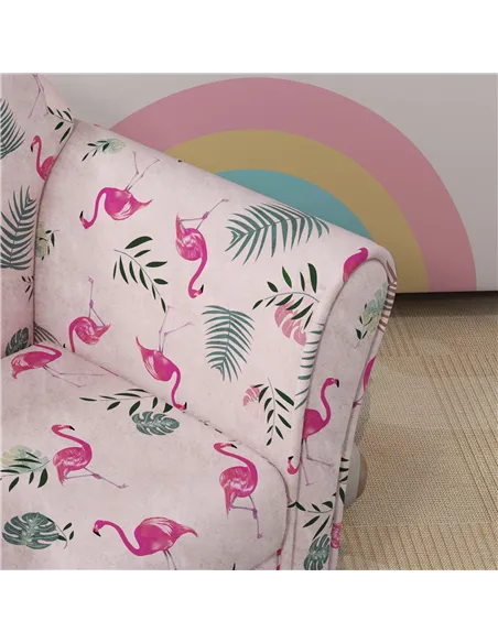 AIYAPLAY Kids Armchair with Flamingo Design, Wooden Frame, for Bedroom, Playroom, Kids Room - Pink