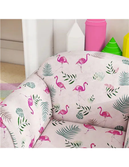 AIYAPLAY Kids Armchair with Flamingo Design, Wooden Frame, for Bedroom, Playroom, Kids Room - Pink