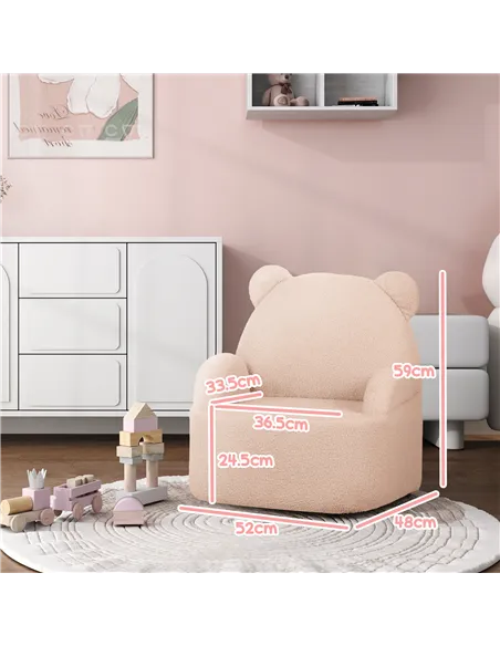 AIYAPLAY Kids Armchair, Bear Shaped Toddler Chair for Bedroom Playroom Living Room, Aged 18 Months to 3 Years - Pink