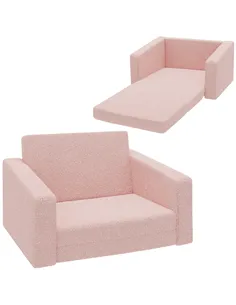 AIYAPLAY 2 in 1 Kids Armchair, Foldable Recliner for 1.5-3 Years Old, Pink