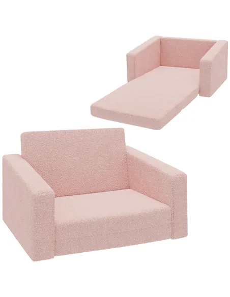 AIYAPLAY 2 in 1 Kids Armchair, Foldable Recliner for 1.5-3 Years Old, Pink