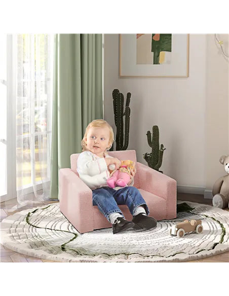 AIYAPLAY 2 in 1 Kids Armchair, Foldable Recliner for 1.5-3 Years Old, Pink