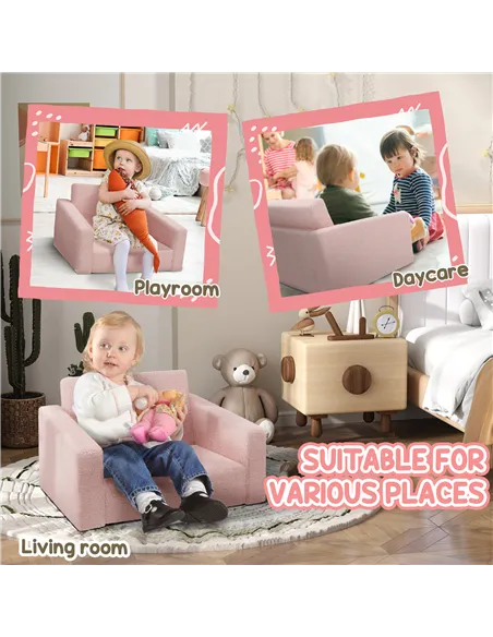 AIYAPLAY 2 in 1 Kids Armchair, Foldable Recliner for 1.5-3 Years Old, Pink