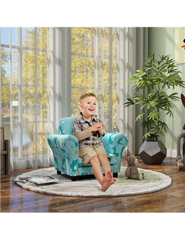 AIYAPLAY 2 Piece Kids Sofa Set with Dinosaur Design, Wooden Frame, for 1.5-3 Years Old, Blue