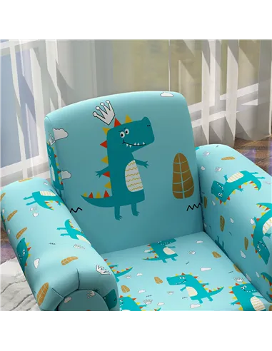 AIYAPLAY 2 Piece Kids Sofa Set with Dinosaur Design, Wooden Frame, for 1.5-3 Years Old, Blue