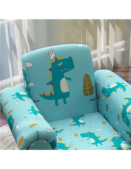 AIYAPLAY 2 Piece Kids Sofa Set with Dinosaur Design, Wooden Frame, for 1.5-3 Years Old, Blue