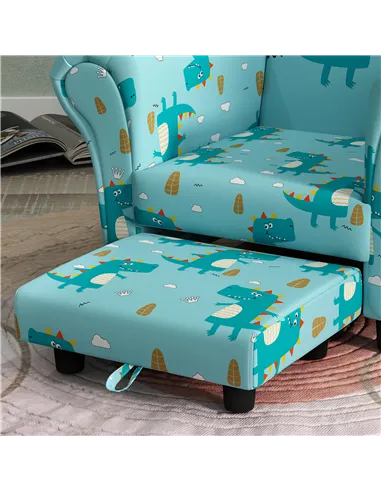 AIYAPLAY 2 Piece Kids Sofa Set with Dinosaur Design, Wooden Frame, for 1.5-3 Years Old, Blue