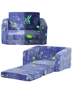 AIYAPLAY 2 in 1 Kids Kids Folding Bed Armchair with Glow in The Dark Cosmic Design, Washable Cushion and Cover, Blue