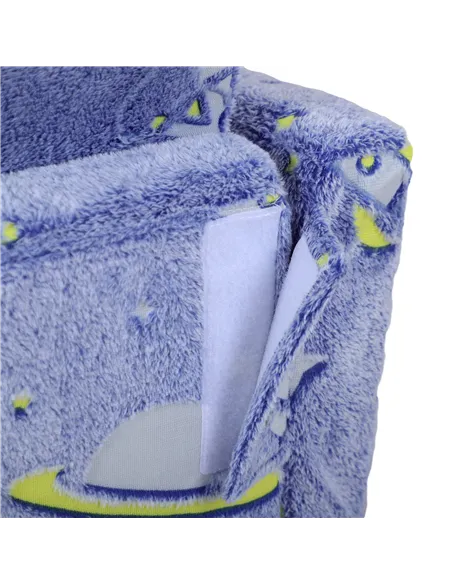 AIYAPLAY 2 in 1 Kids Kids Folding Bed Armchair with Glow in The Dark Cosmic Design, Washable Cushion and Cover, Blue