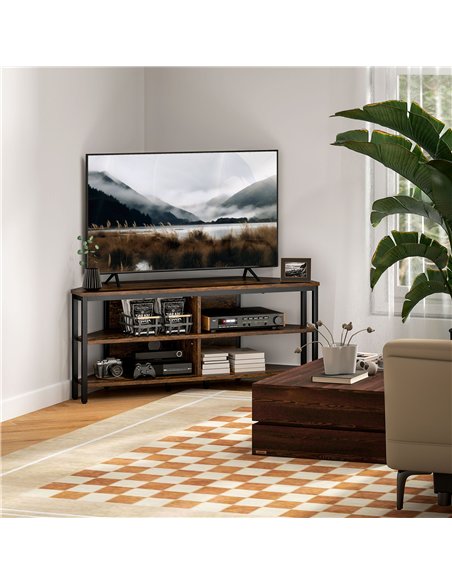 HOMCOM Industrial-Style Corner TV Unit - Black/Brown