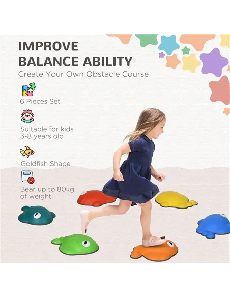 AIYAPLAY 6 Pcs Balance Stepping Stones Kids for Sensory with Non-slip Edge, Stackable Outdoor Indoor Obstacle Course