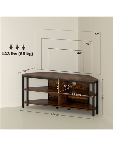 HOMCOM Industrial-Style Corner TV Unit - Black/Brown