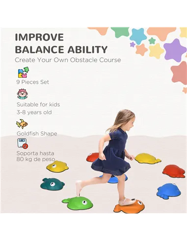 AIYAPLAY 9 Pcs Balance Stepping Stones Kids for Sensory with Non-slip Edge, Stackable Outdoor Indoor Obstacle Course