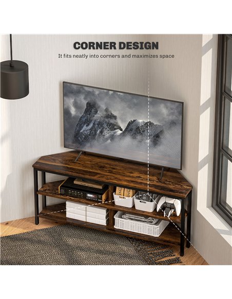 HOMCOM Industrial-Style Corner TV Unit - Black/Brown